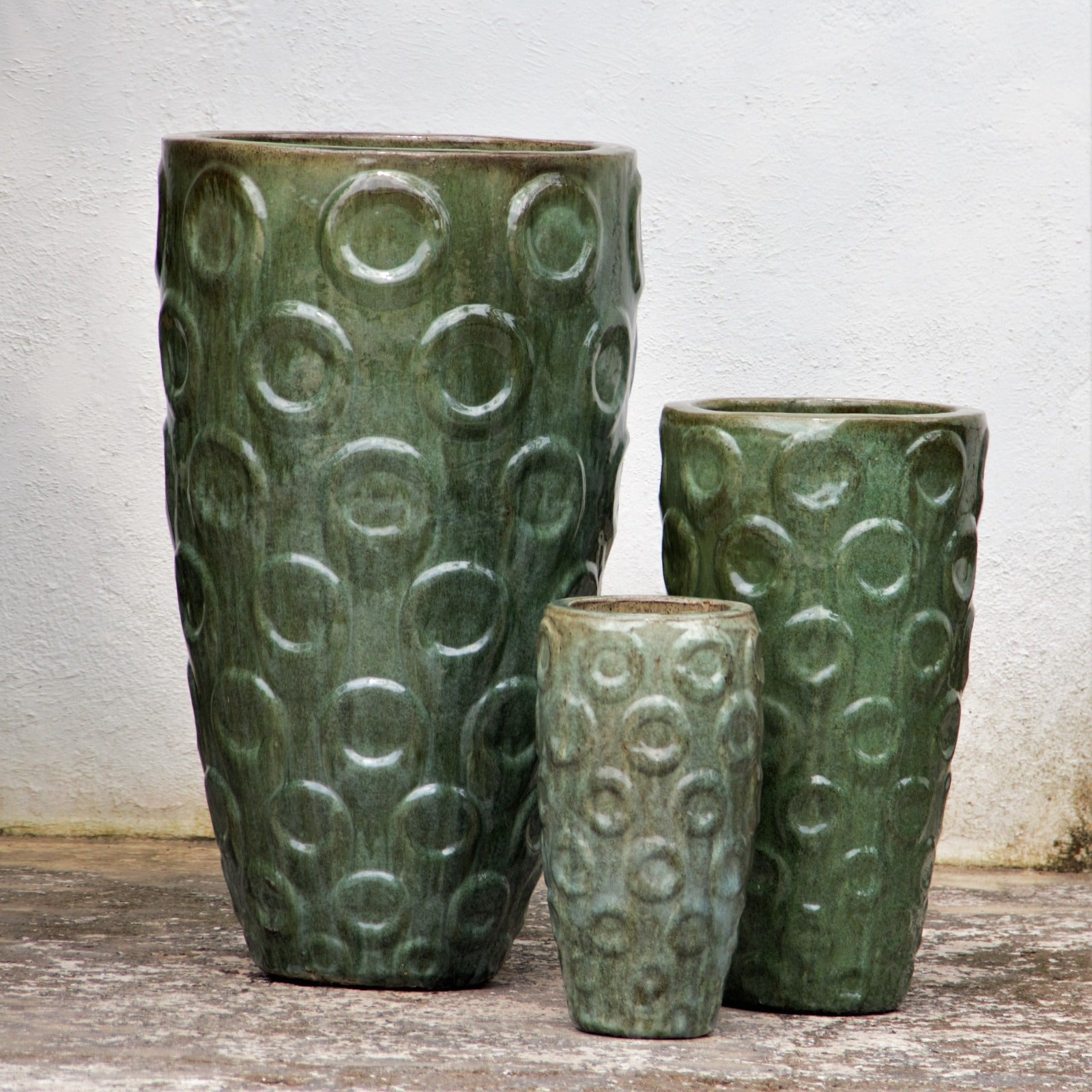 Green Tapered Planters with Circle Texture