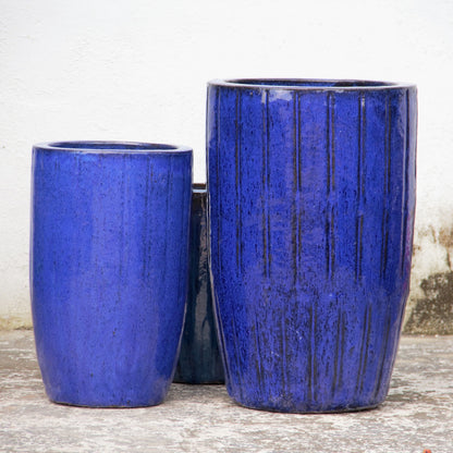 Blue Vertical Line Tall Planter