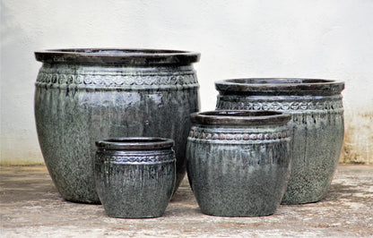 Gray Wide round embossed planter