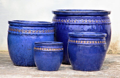 Blue Wide round embossed planter
